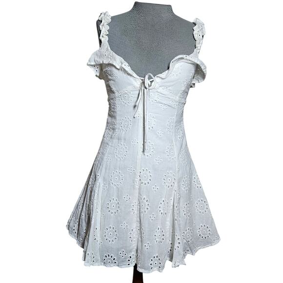 Lush Off White Cotton Eyelet Mini Dress Small - Picture 1 of 4